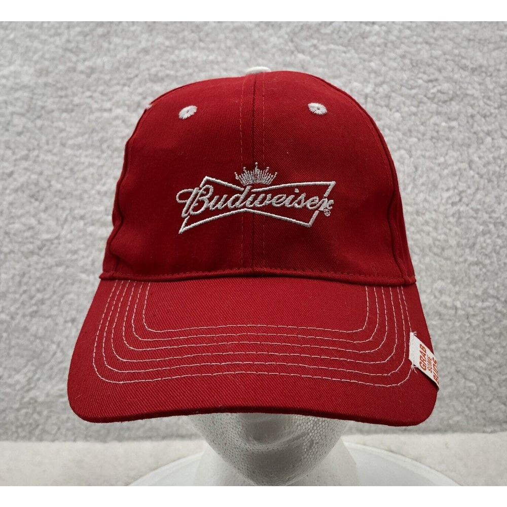 K-Products Budweiser Baseball Hat Mens Hook Loop OSFM Red Beer Grab Some Buds